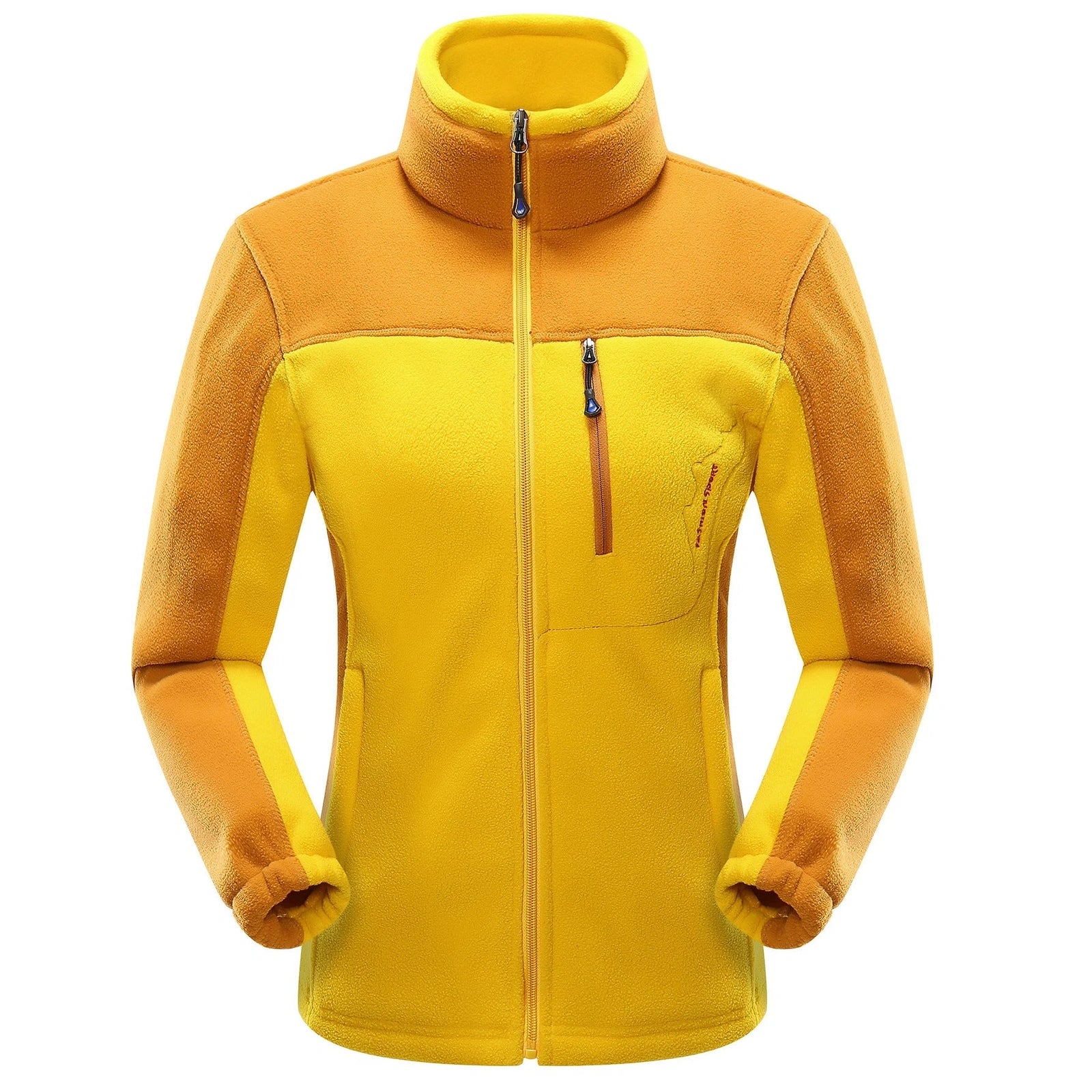 Polar fleece couple cardigan with contrasting colour panels in autumn winter wear