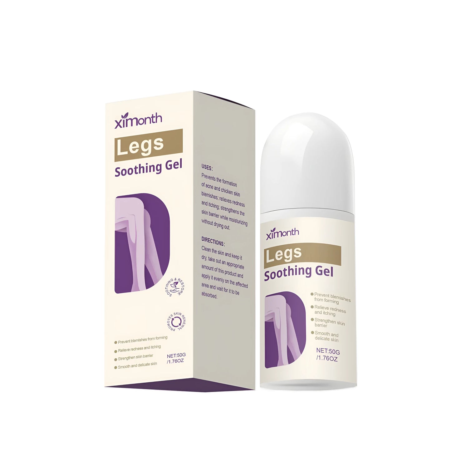50g tube of skin soothing gel with Centella asiatica and menthol for irritated skin.