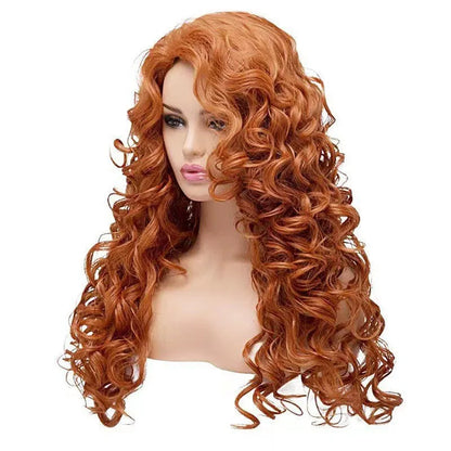 Brown long curly wig with instant noodles fluffy texture for cosplay