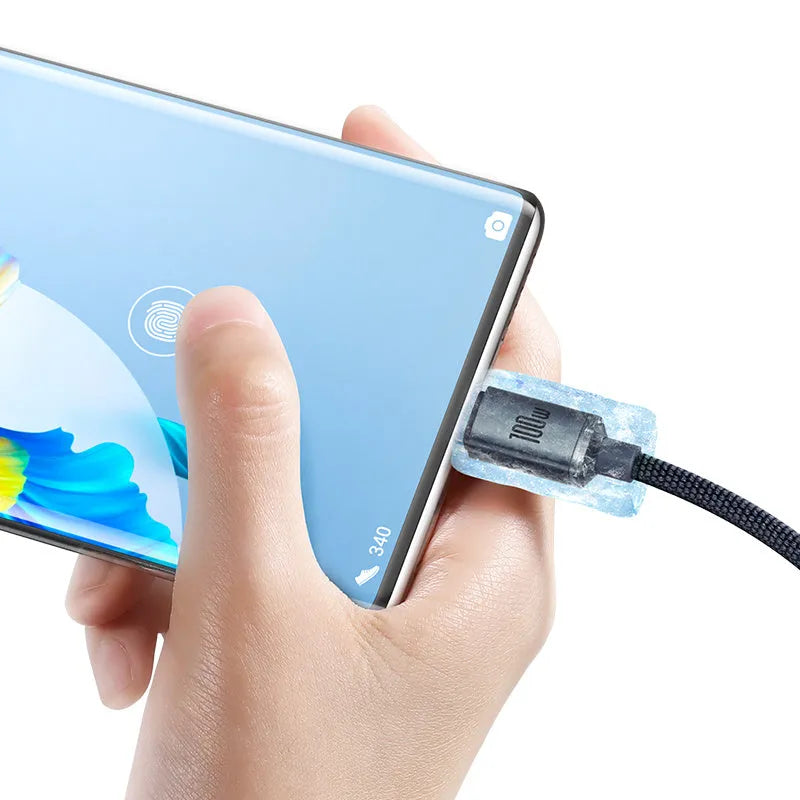 USB to Type C fast charging data cable 100W 1.2m braided aluminium alloy casing black blue purple