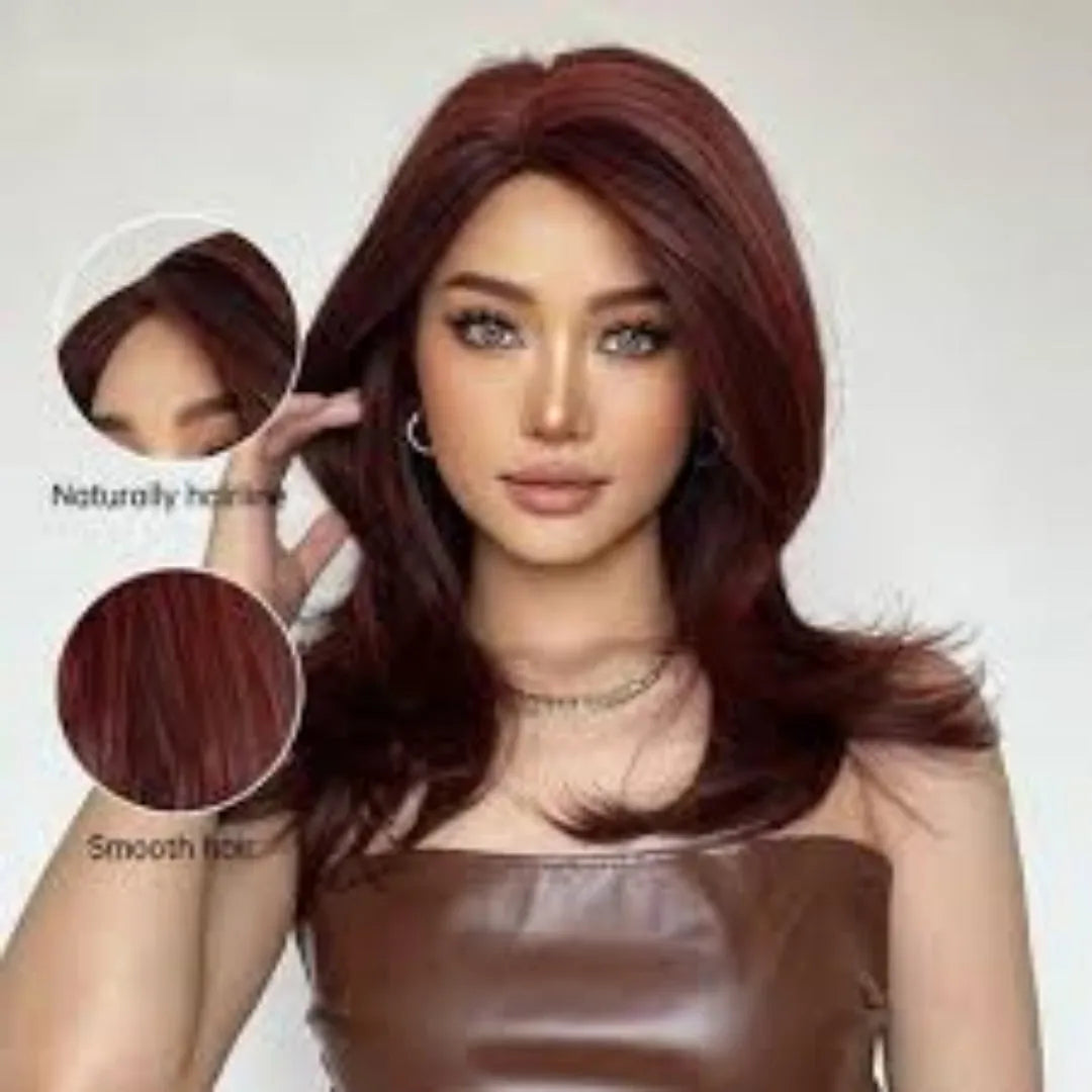 Mid-length full-head wig with platinum gradient colour, long curly hair, and bangs in star fashion style
