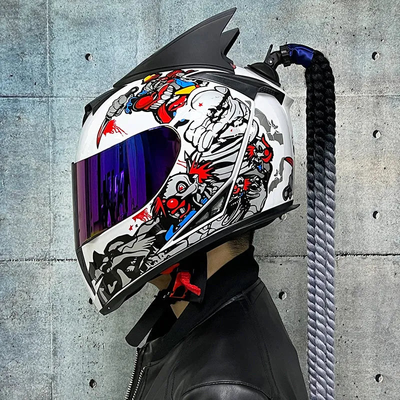 Couples' Dirty Braids full-face motorcycle helmet in ABS construction with graphic design options