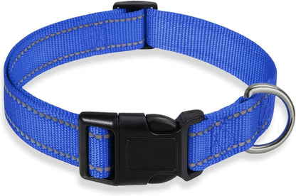 Nylon adjustable dog collar with chest strap in multiple colour options on a white background