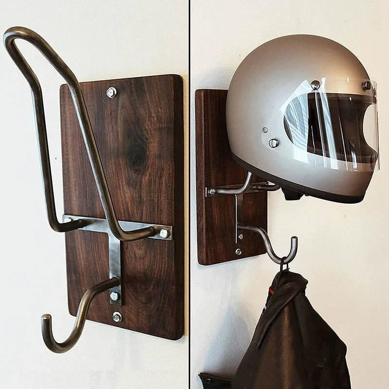 Motorcycle helmet and jacket wall-mounted organiser hook