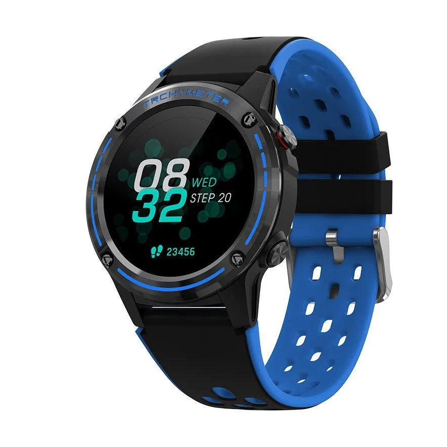 GPS smart sports watch with silicone strap in multiple colours on a wrist.