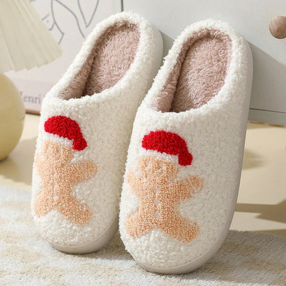 Cozy Christmas Home Slippers with Cute Santa Claus, Moose, and Gingerbread Man Designs