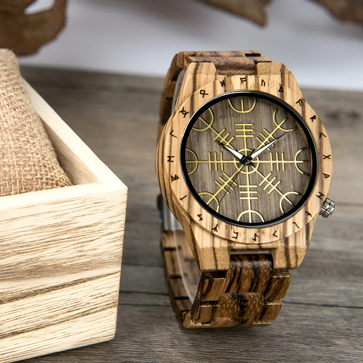 Leisure ebony all wood watch with quartz movement and mineral glass mirror, casual style, four colour options