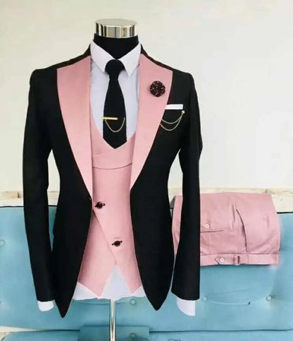 Men's three-piece slim fit business suit in cotton fabric with vest and trousers for wedding occasions