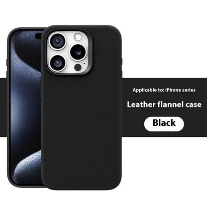 Leather flannel magnetic phone case for iPhone in silver gray, light blue, black, dark purple, bean green, fir green, orange, dark blue with frosted finish