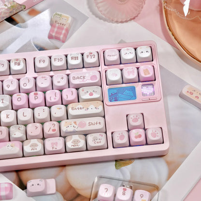 Pink MOA height mechanical keyboard key cap set with cartoon design on all five sides