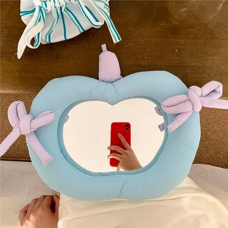Korean-style fabric wall mirror with aluminium lens in apple colour option