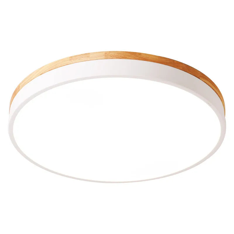 Nordic style solid wood and iron LED ceiling lamp with round design in white finish