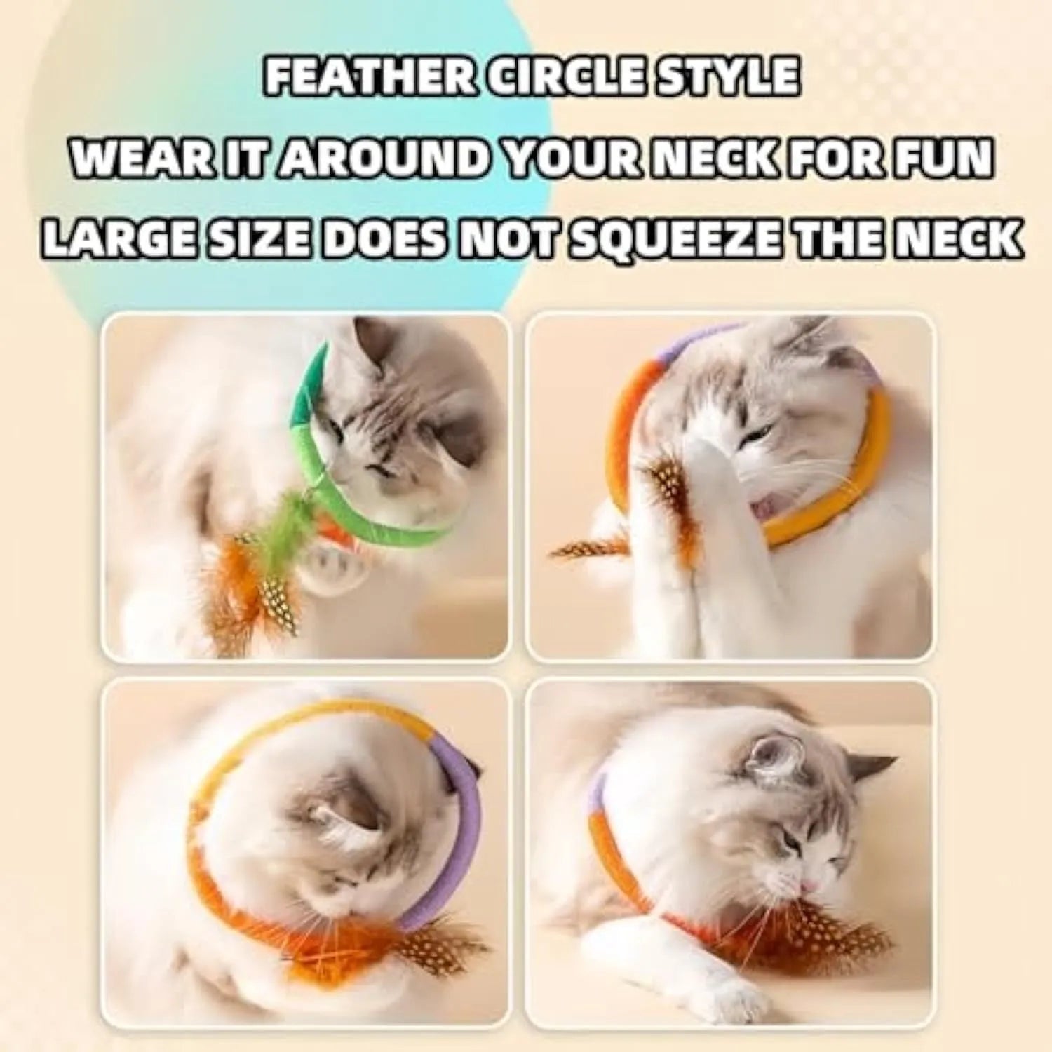 Green circular cotton rope cat toy with feathers and catnip for dental play