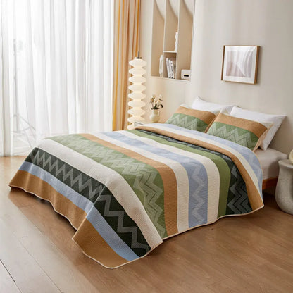 Pure cotton printed bed sheet set in modern simplicity design showing reactive dye patterns and bedspread-style construction