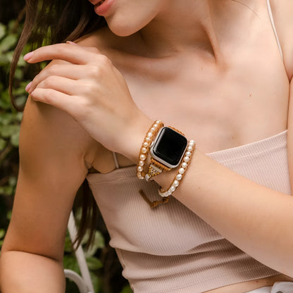 Handmade pearl watch strap for men and women in 38-49mm dial sizes and 14-22cm wrist sizes