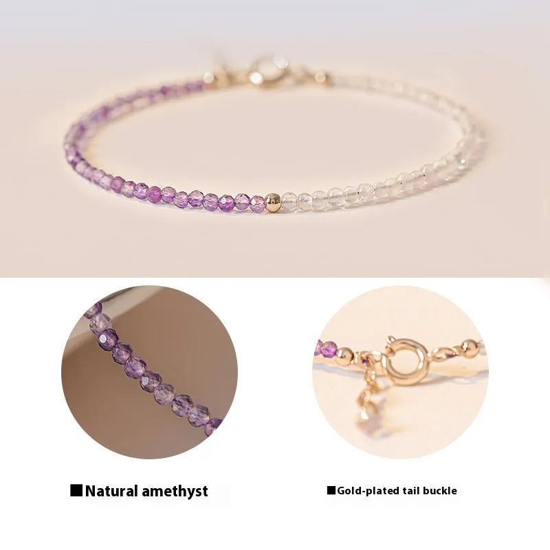 Women's geometric crystal bracelet with cut facets and spherical sections in 2mm purple rattan style.