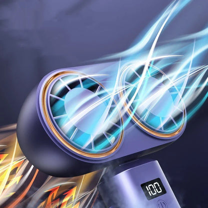Portable USB-powered handheld fan with foldable design, adjustable speeds, and digital display