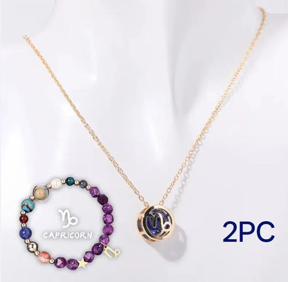 Natural stone bead necklace and matching bracelet set showing varied gemstone colours and textures.