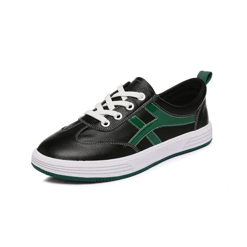 Cowhide leather casual sneakers with elastic band wearing in black or white colours, low top design with round toe