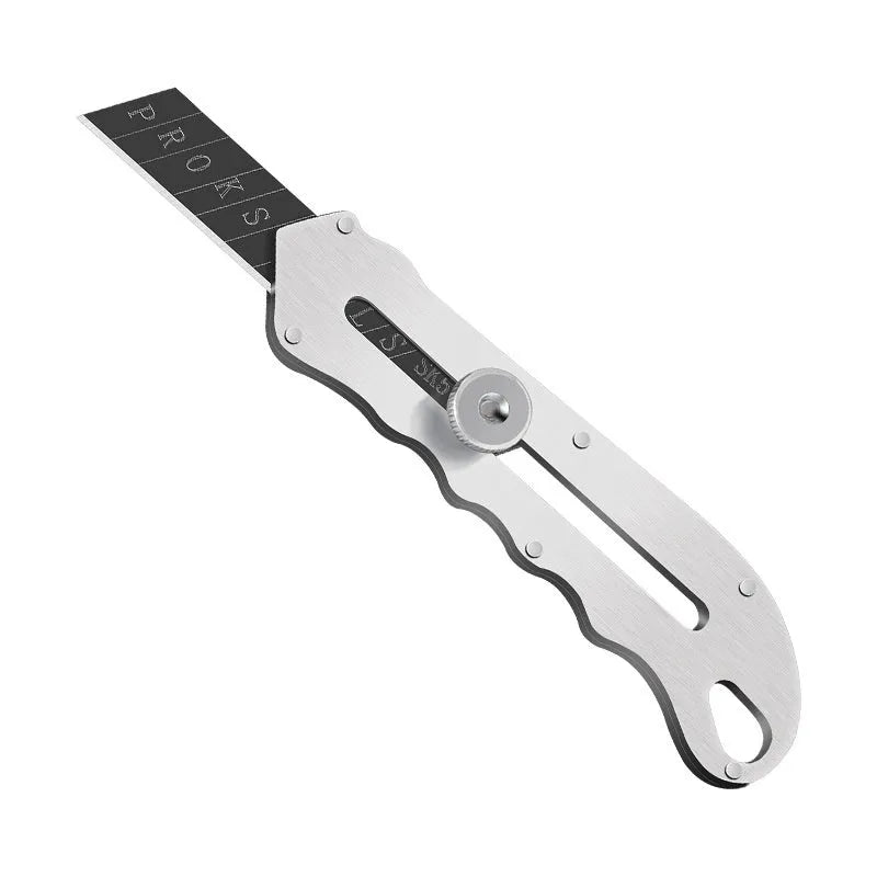 Stainless steel folding art knife with black blade and replacement blades