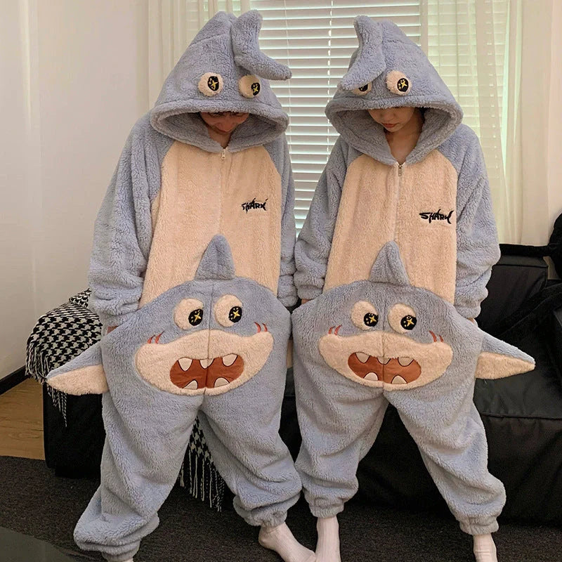 Cartoon design winter jumpsuit with coral fleece lining for warmth