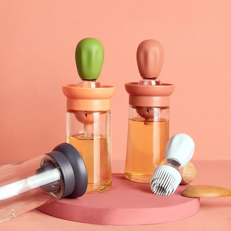 Creative silicone brush head oil bottle in various colors for precise kitchen oil application