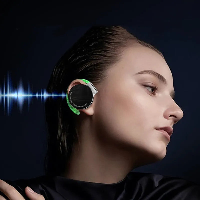 Sports wireless Bluetooth earphones with bilateral stereo sound, using Bluetooth 5.2 for a stable connection up to a 15-metre range, featuring an ear plug design, integrated power display, NFC, voice control, and available in classic black or white.