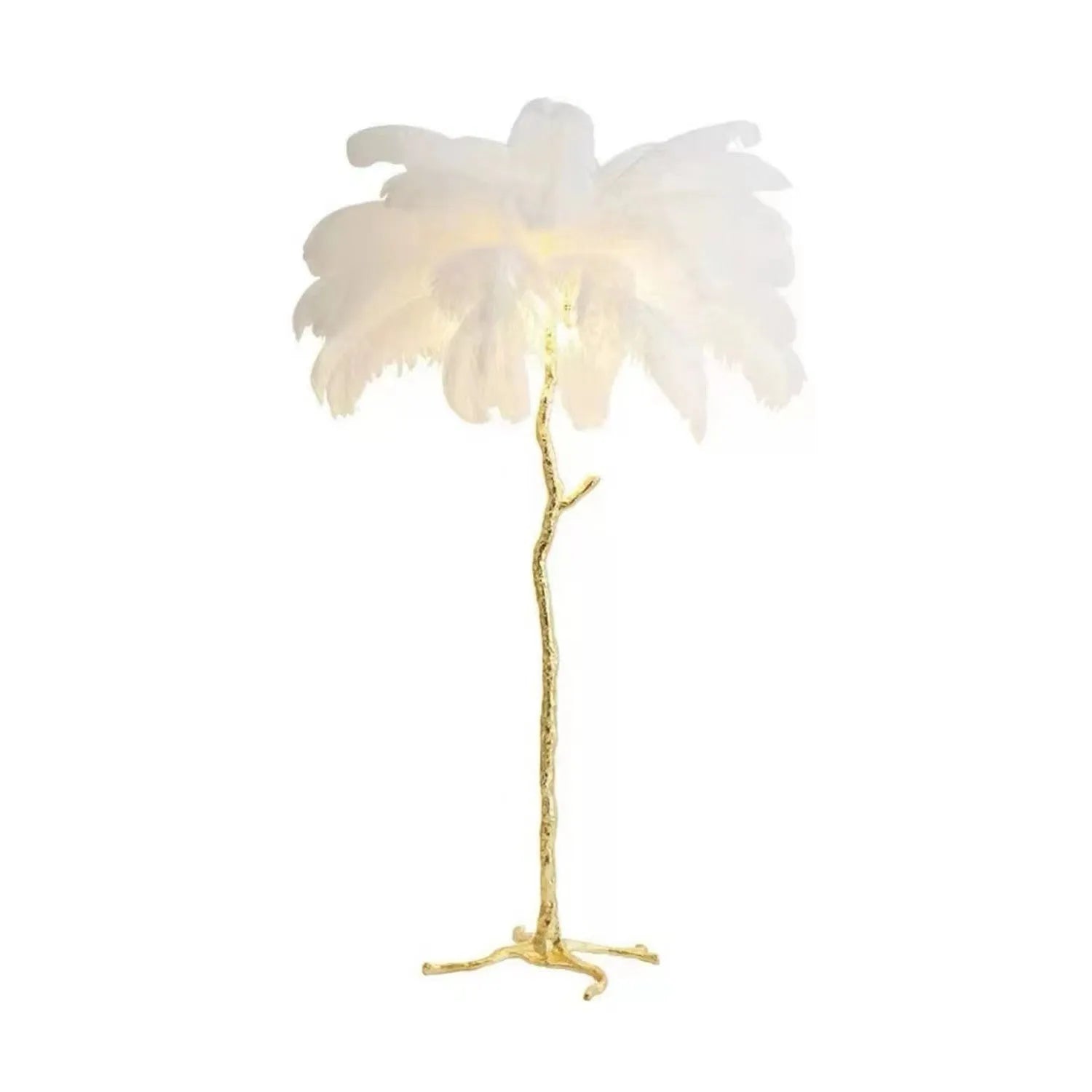 Decorative resin feather floor lamp with 32 feathers in dark green, pink or white colours measuring 170cm tall