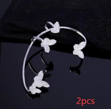 Elegant gold-plated butterfly ear cuffs with sparkling zircon accents, perfect for women's fashion and accessorizing
