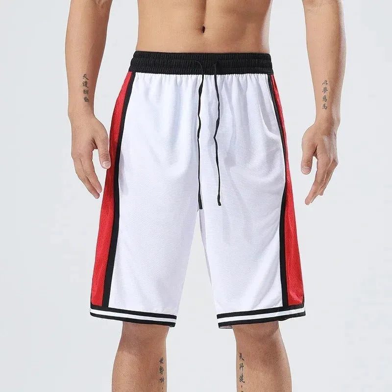 Men's straight-leg polyester sports training shorts in a grey colour, shown on a model.