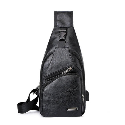Stylish Men's USB Charging Chest Bag in Black, Coffee, and Light Brown colours