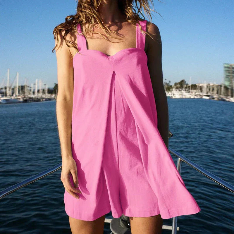Stylish sleeveless jumpsuit with square collar in various colors and sizes