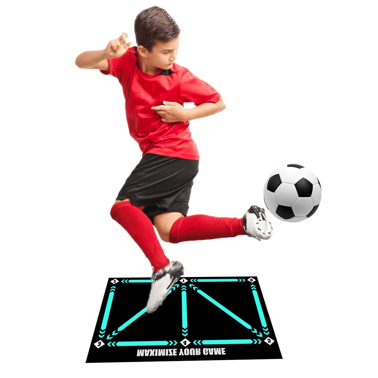 Rubber football training mat in cushion colour for indoor skill practice and foot basket row drills