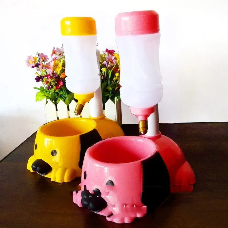 Adjustable rod-lifting pet drinking bowl in blue, pink or yellow with height up to 42cm