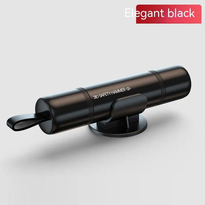 Aluminium alloy car safety hammer with a hardened steel tip for breaking windows and cutting seatbelts.