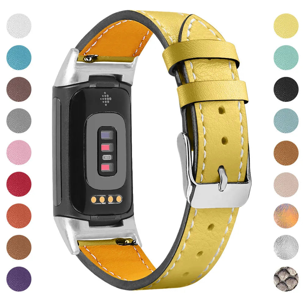 Genuine leather strap for Fitbit charge5/6 smartwatch adjustable 5.5-8.1 inches 16 colours