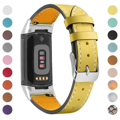 Genuine leather strap for Fitbit charge5/6 smartwatch adjustable 5.5-8.1 inches 16 colours