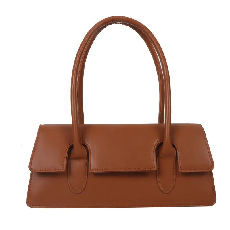 Women's black PU leather square shoulder bag with stitching detail and single strap