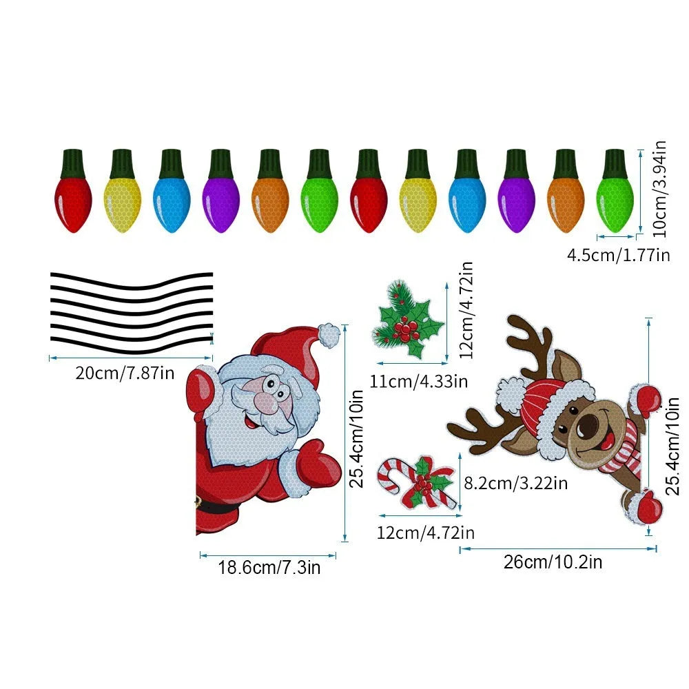 Colourful reflective cartoon Christmas elk magnetic sticker for windows on a medium blue background