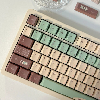 Craft Key CAP Matcha Theme keycap set for mechanical keyboards, showing ergonomic profile and full layout on a desk.