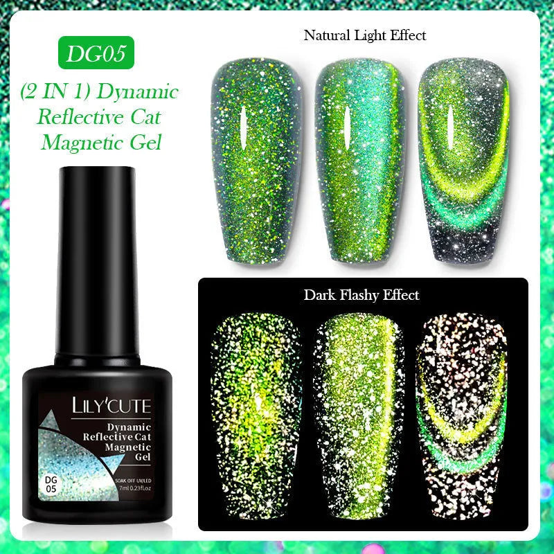 Diamond debris glitter cat eye nail polish gel in six fluorescent colours with nail glue