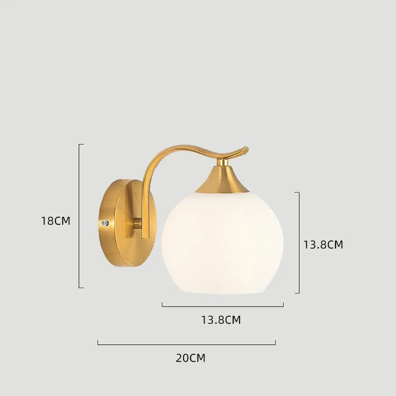 Modern glass wall lamp with copper finish for bedside and hallway lighting