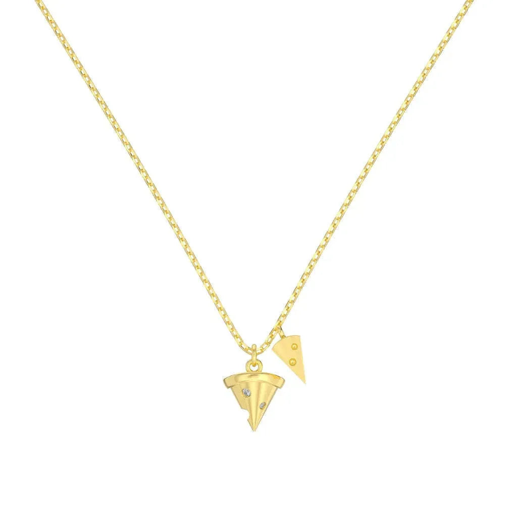 S925 sterling silver necklace with small golden pizza pendant on clavicle chain for women