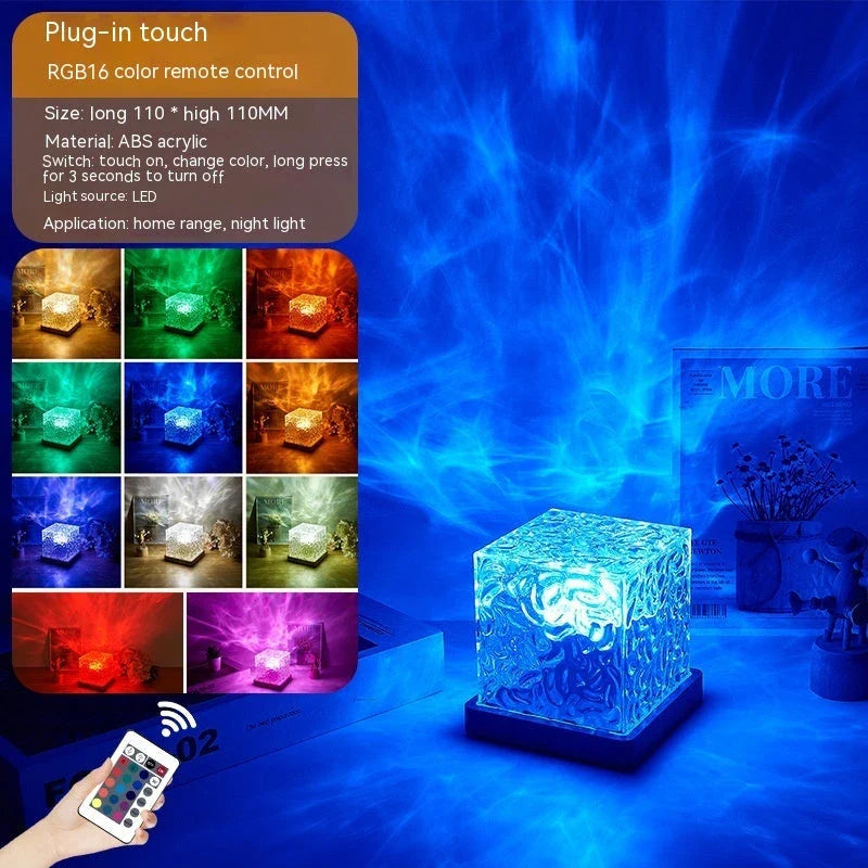 A USB-powered table lamp with a mesmerizing water ripple effect, providing a tranquil and soothing ambiance for any living space.