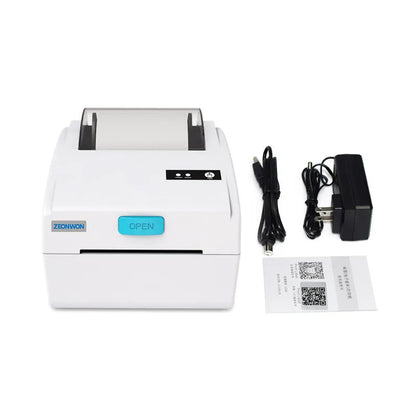 White thermal label printer with Bluetooth and USB connectivity for shipping labels