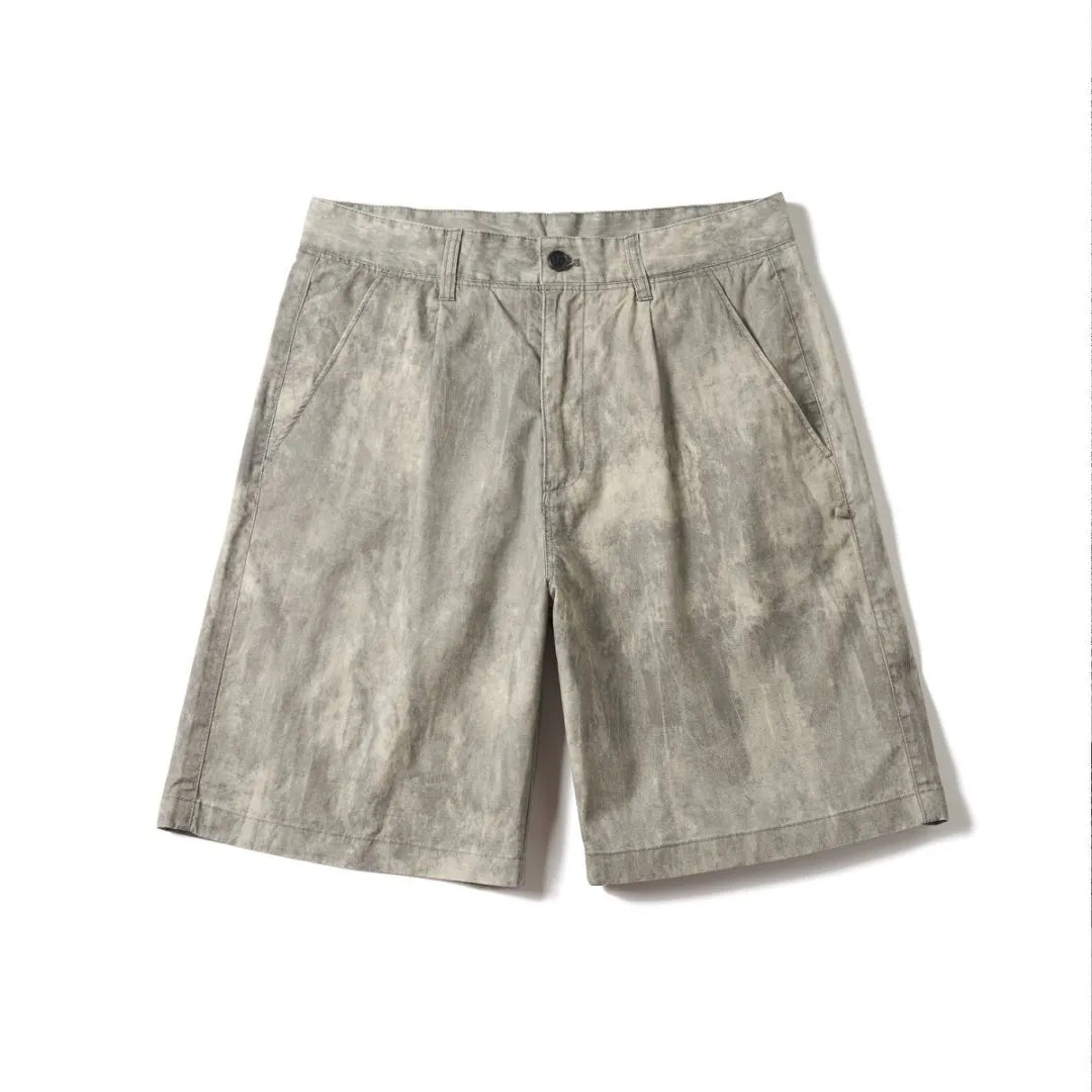 Men's casual shorts in cotton-spandex blend, straight loose fit, mid waist, button fly, available in green grey camo sizes S-3XL