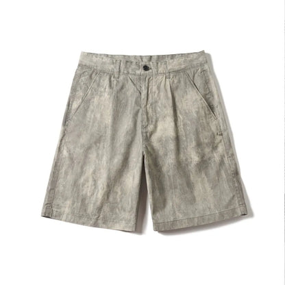 Men's casual shorts in cotton-spandex blend, straight loose fit, mid waist, button fly, available in green grey camo sizes S-3XL