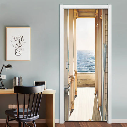 77x200cm American landscape 3D PVC self-adhesive door sticker mural on white wall, two-piece set for easy install