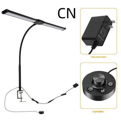 Black LED double-headed gooseneck table lamp with knob remote control, 62cm to 76cm, modern desk lamp