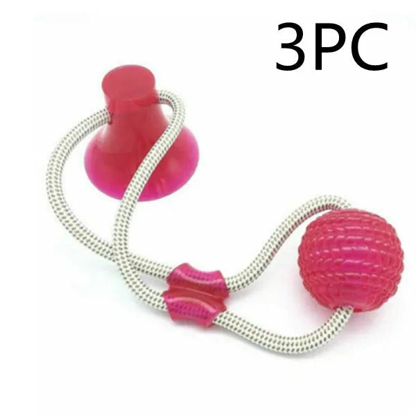 Dog biting sucker multifunction pet molar bite toy with rubber, TPR and cotton fibre rope in red, blue, green, orange or purple
